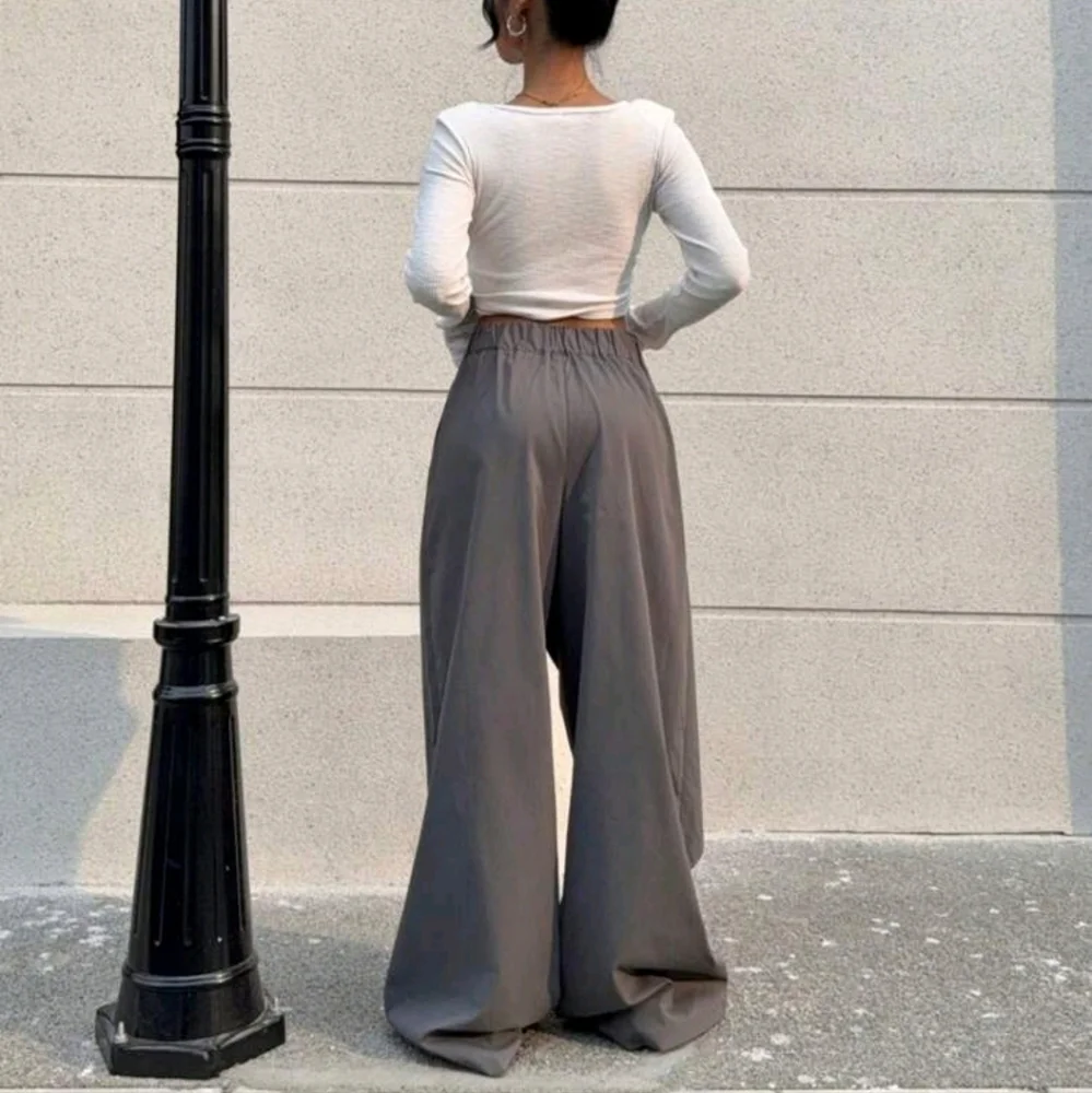 Gray Wide-Leg Wrap Pants - Picture 2 of 4